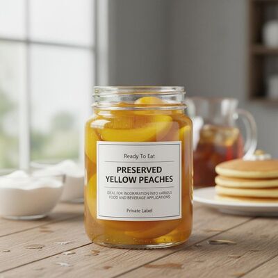 Pêches jaunes en conserve prêtes à manger, marque privée, idéales pour l'incorporation dans diverses applications d'aliments et de boissons