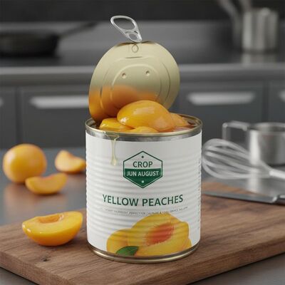 Fruits en conserve Pêche jaune en conserve Dessert juteux Ingrédient Récolte JUIN AOÛT Parfait pour l'industrie culinaire et alimentaire