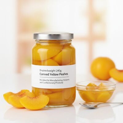 Fruits en conserve Pêche jaune en conserve Poids de drainage 240 g Brix Idéal pour la fabrication de desserts et de produits de confiserie